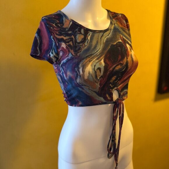 JUST POLLY NEW YORK Psychedelic Print Ribbed Crop Top – Size S - Picture 2 of 8